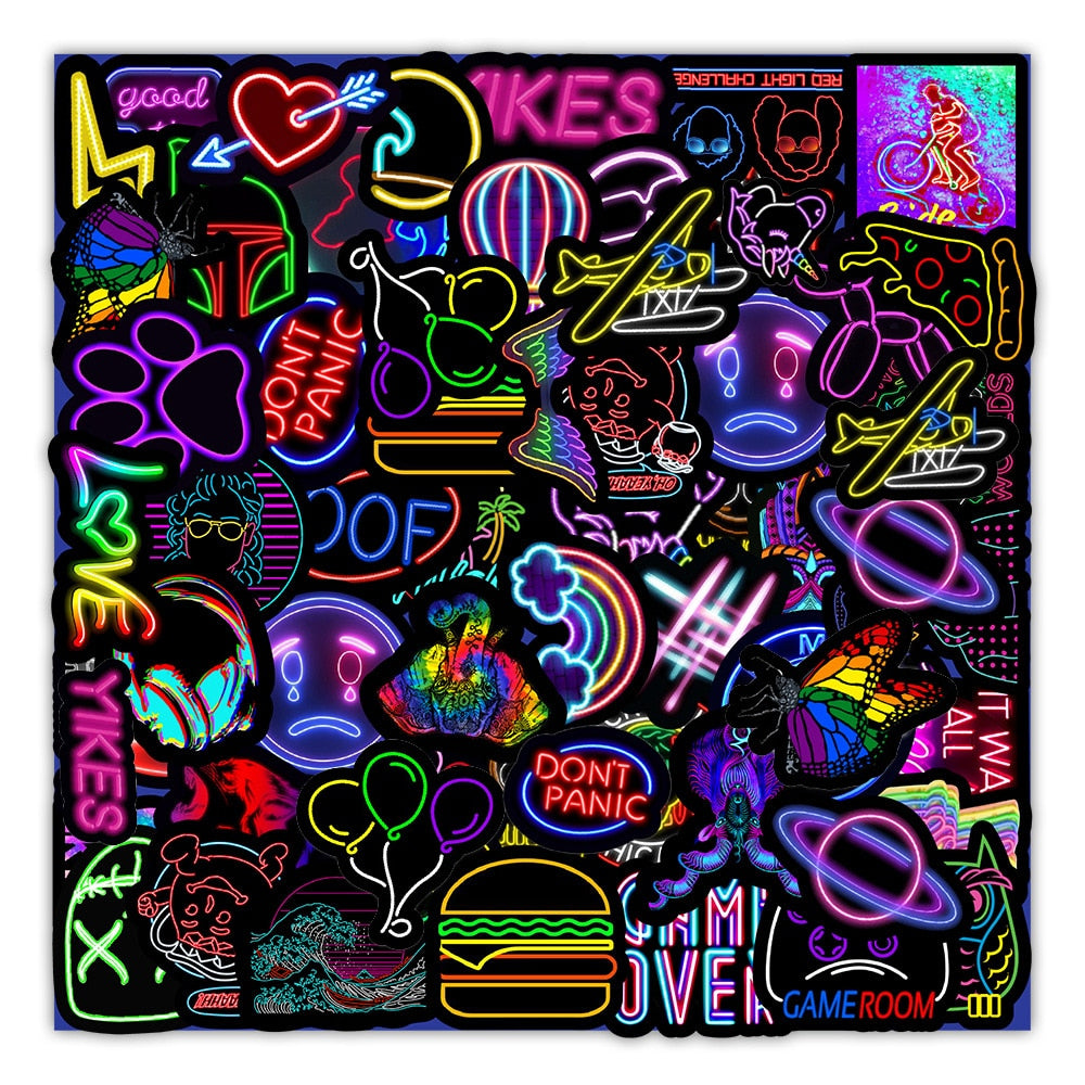 Cartoon Neon Light Graffiti Stickers 50pcs