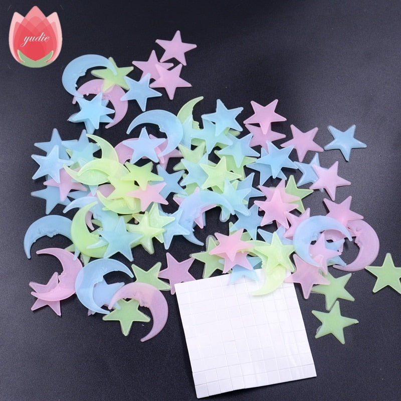 Star and Moon Glow In The Dark Stickers Kids Room Decor