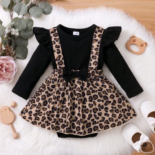 Long Sleeve Baby Girl Leopard Print One-piece Romper