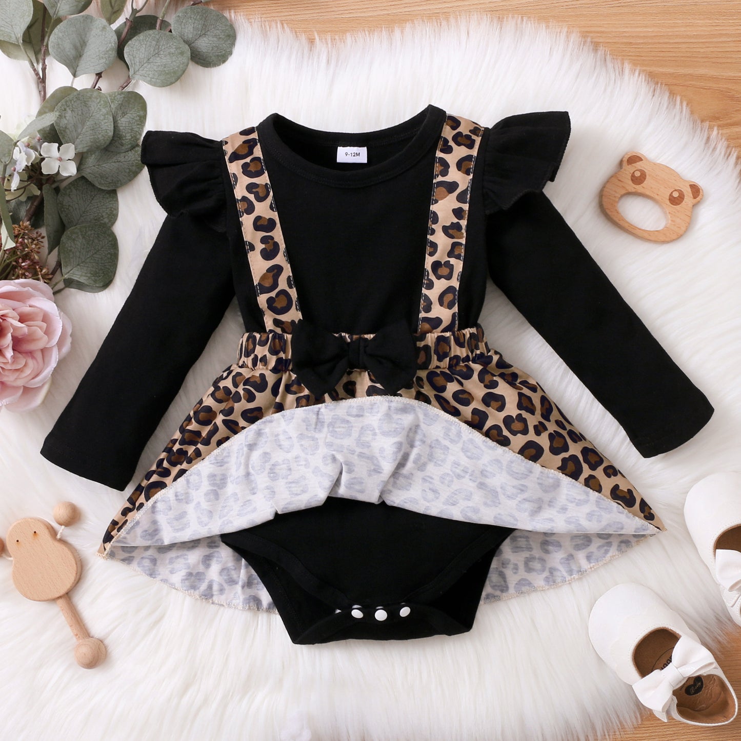 Long Sleeve Baby Girl Leopard Print One-piece Romper