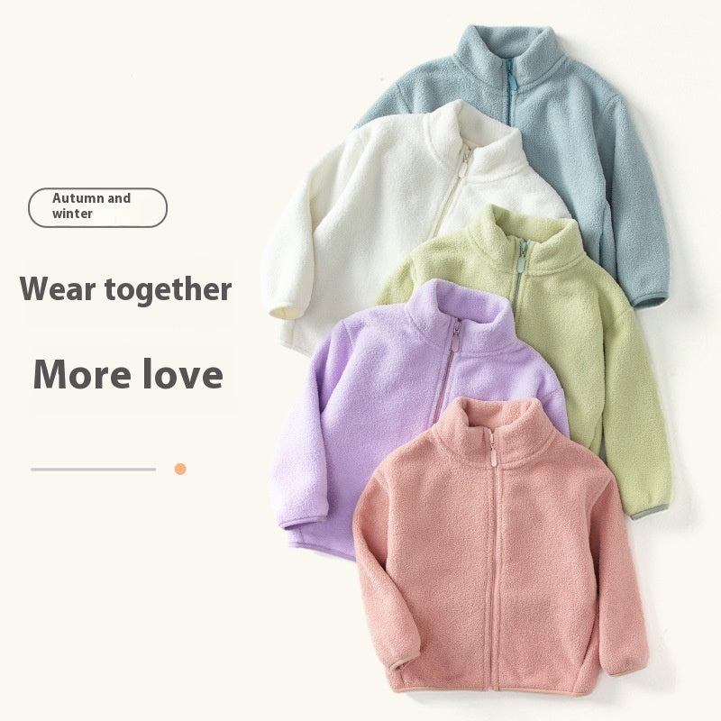 Plush Stand Collar Kids' Overcoat Warm
