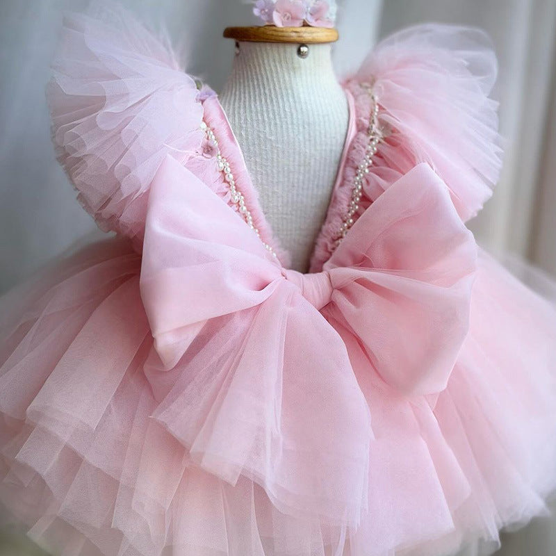 Year-Old Beaded Flower Princess Dress Girls' Veil Dress Sweet
