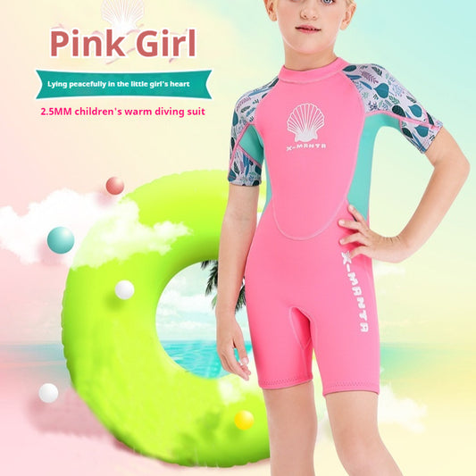Girl One-pieces Short Sleeve Sunscreen Swimwear