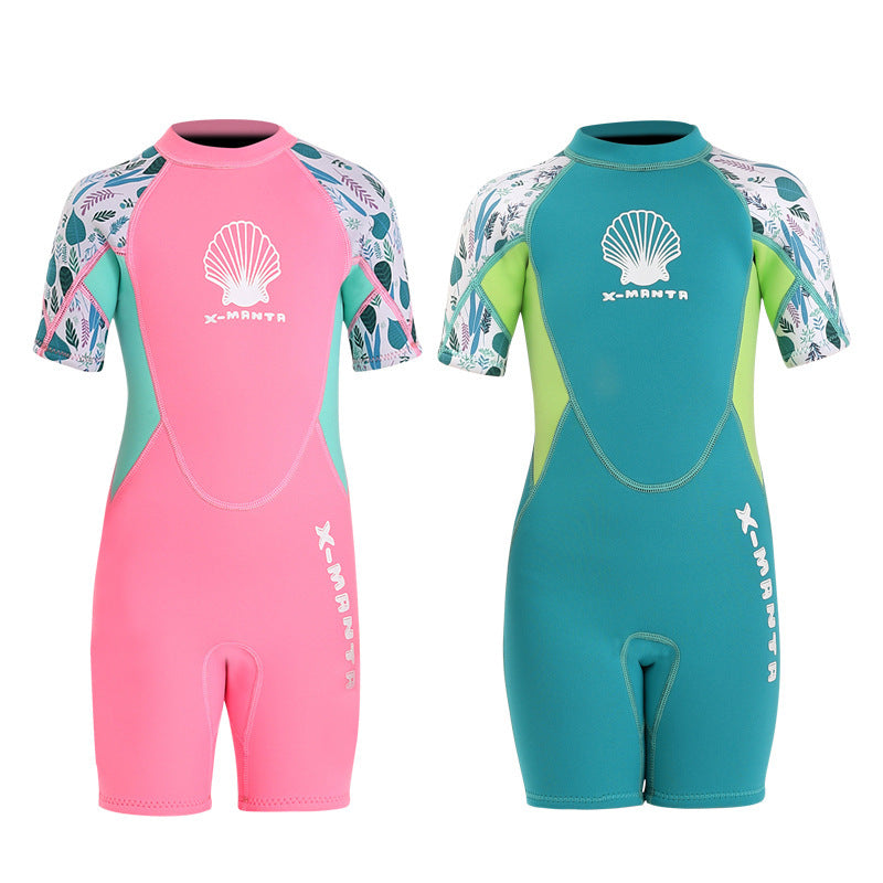 Girl One-pieces Short Sleeve Sunscreen Swimwear