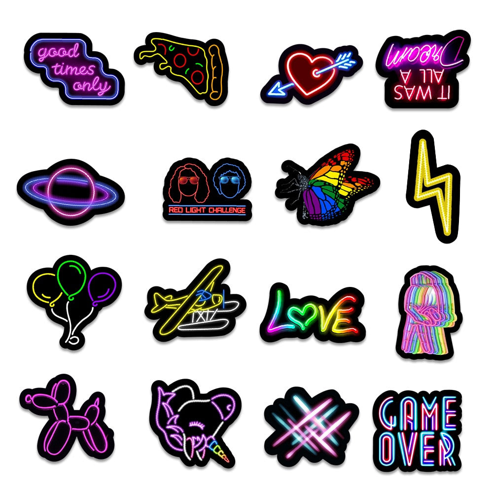 Cartoon Neon Light Graffiti Stickers 50pcs