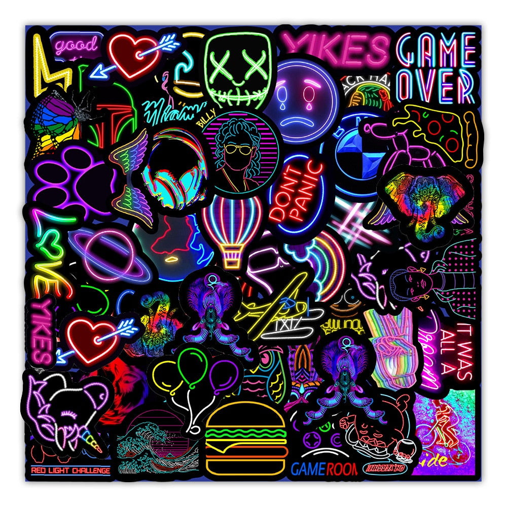 Cartoon Neon Light Graffiti Stickers 50pcs