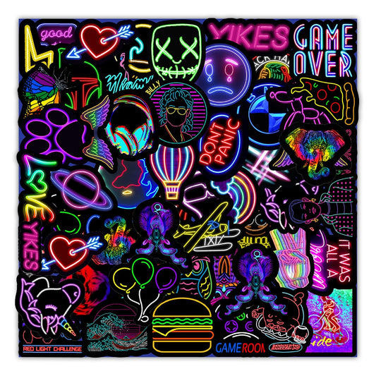 Cartoon Neon Light Graffiti Stickers 50pcs